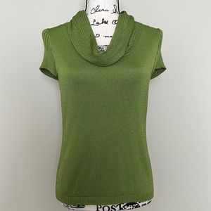 Jones New York Green Rib-Knit Cowl Neck Short Sleeve Pullover Sweater M